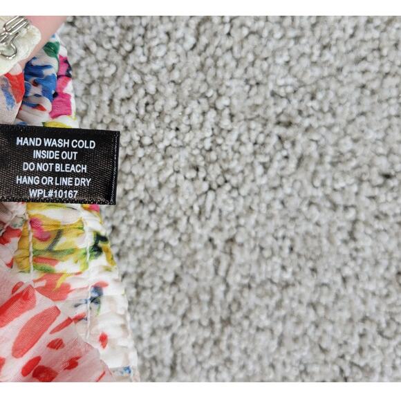 AQUA Womens‎ Dress S Cream Blue Floral Smocked Ruffle Trim Long Sleeve Mini - Picture 14 of 14